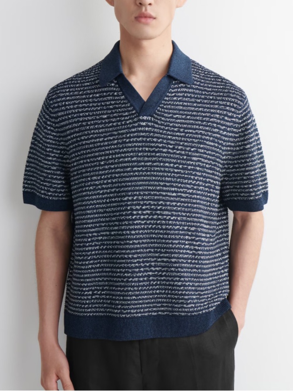 COS Striped Open Knit Polo Shirt